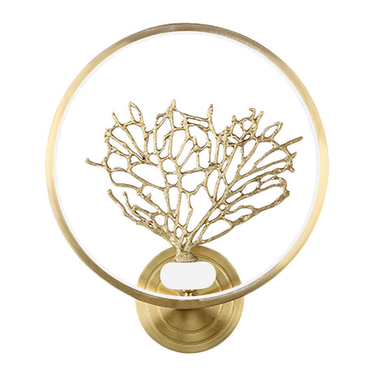 Contemporary Led Wall Mount Light With Gold Metallic Tree Design And Glowing Hook