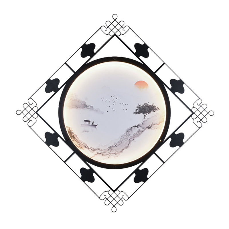 Led Wall Lights For Living Room With Black Chinese Mount And Rhombus Frame