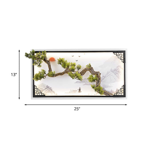 Led Pine Branch Wall Lamp - Iron Asian Living Room Sconce Lighting In White-Green