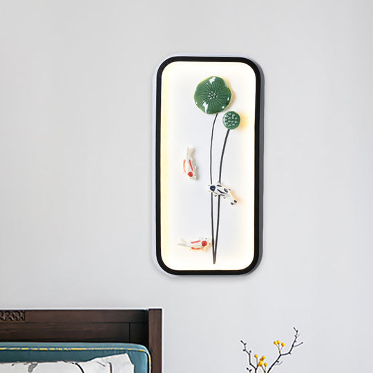 Lotus Leaf Ceramic Mural Lamp: Handcrafted Chinese Green Wall Light For Decoration