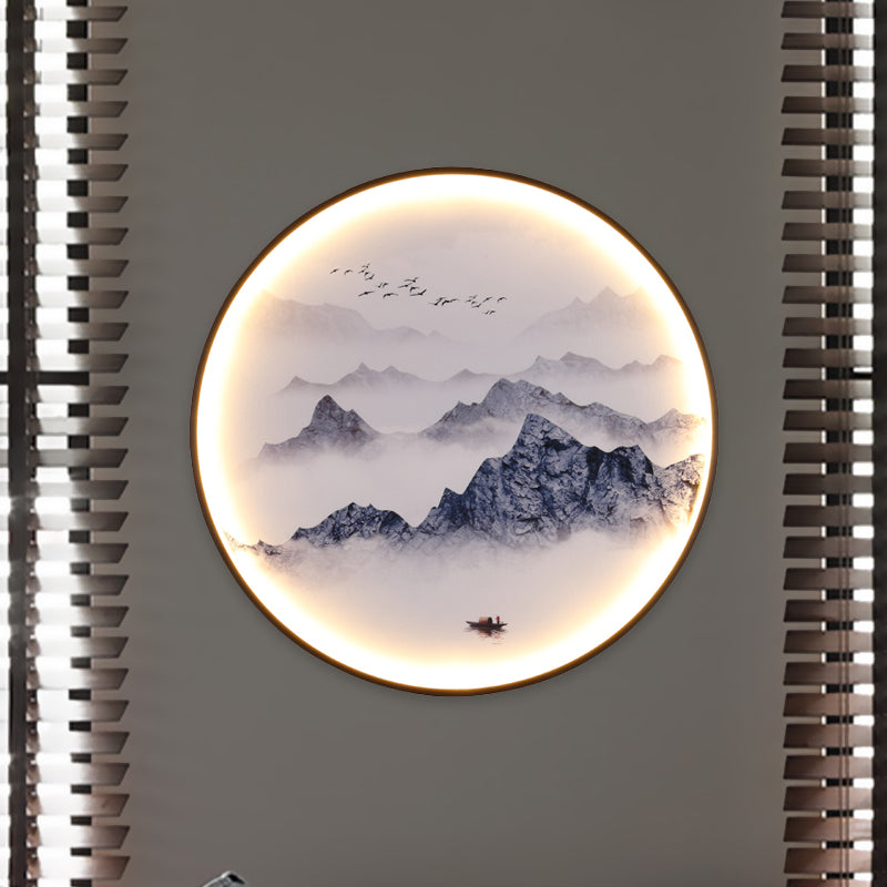 Light Asia Aluminum Led Wall Mounted Mural For Living Room Decoration - Blue Foggy Mountain