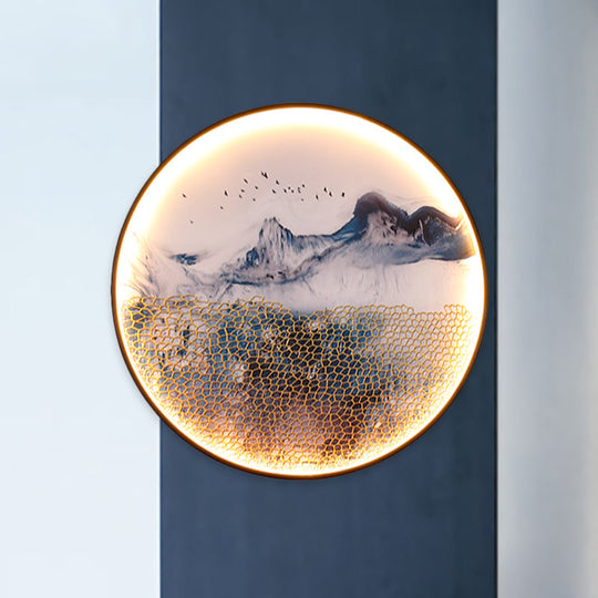 Light Asia Aluminum Led Wall Mounted Mural For Living Room Decoration - Blue Foggy Mountain / A