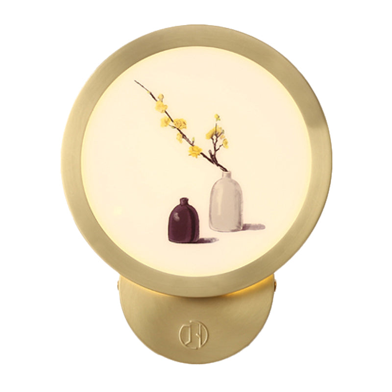 Minimalist Led Flower Pot Wall Lamp In Gold - Acrylic Bedside Lighting Fixture