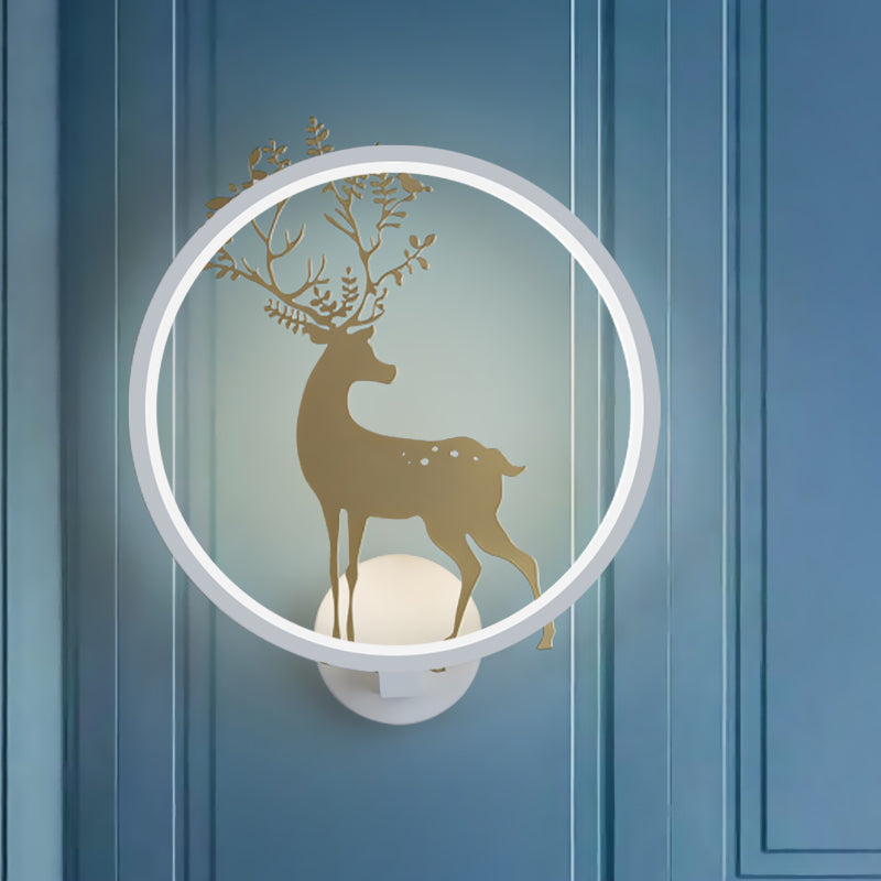 Nordic Led Gold Deer Wall Lamp With Glowing Hook - Stylish Aluminum Mural Light Fixture White