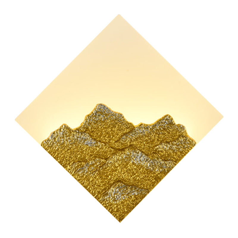 Modern Acrylic Led Wall Sconce - Mountain Pattern Rhombus Mural Design Silver/Gold Bedroom Lighting