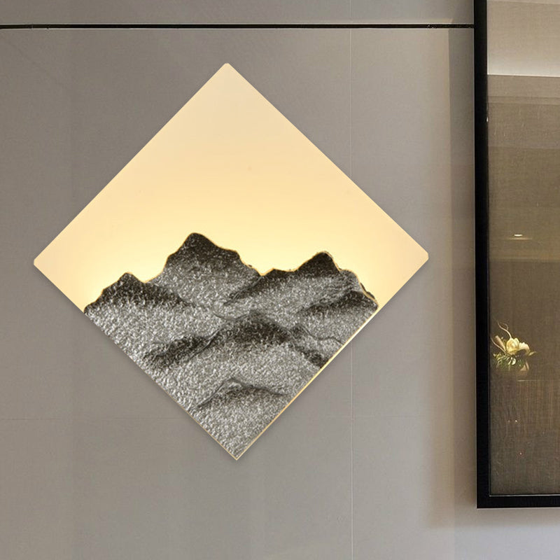 Modern Acrylic Led Wall Sconce - Mountain Pattern Rhombus Mural Design Silver/Gold Bedroom Lighting