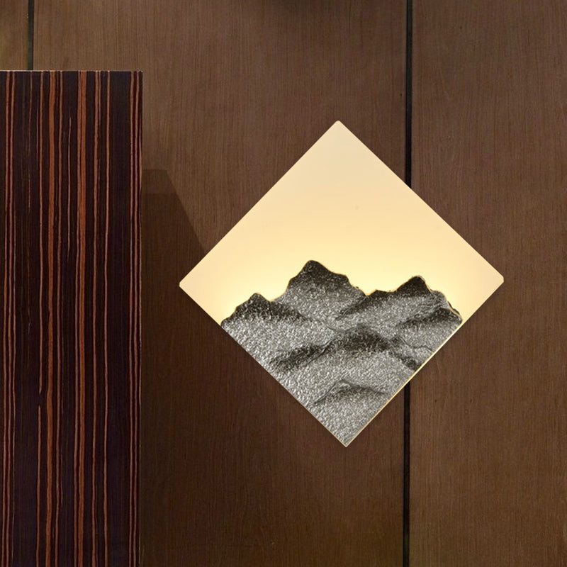 Modern Acrylic Led Wall Sconce - Mountain Pattern Rhombus Mural Design Silver/Gold Bedroom Lighting