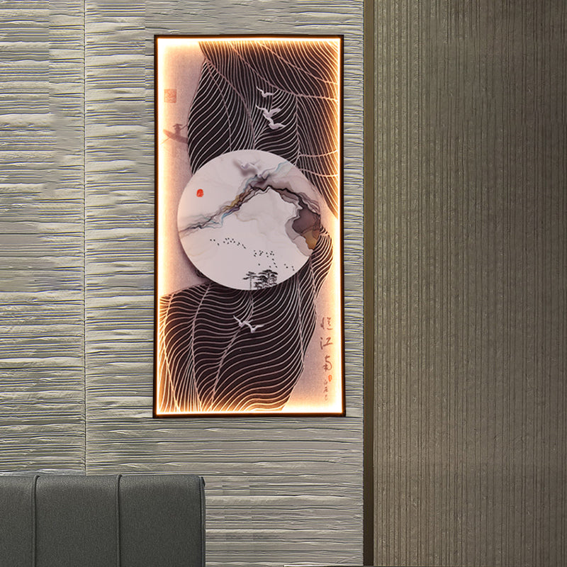 Chinese Style Led Wall Lamp - Fabric Script/Landscapes Mural Lighting Black / A