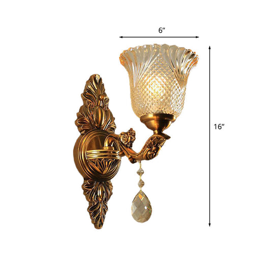 Traditional Brass Lattice Glass Bell Wall Light Sconce For Living Room Lighting