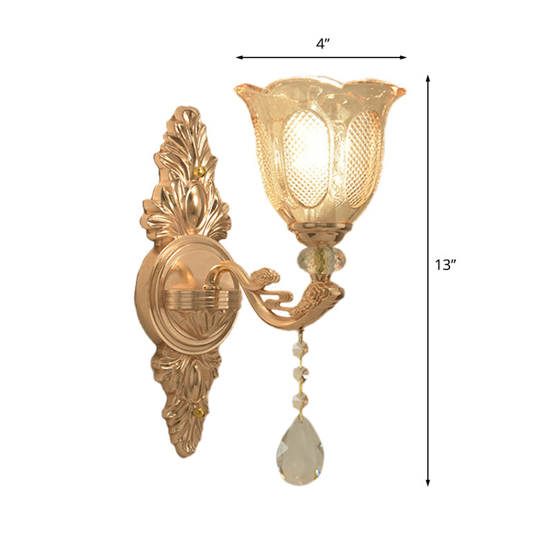 Gold Countryside Carved Glass Wall Sconce Light Fixture - 1/2-Light Scalloped Design