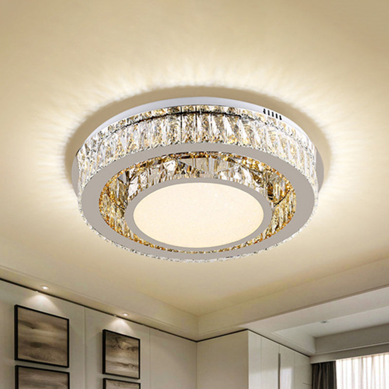 Contemporary Crystal Drum Ceiling Lamp With Led Lighting In Nickel Finish