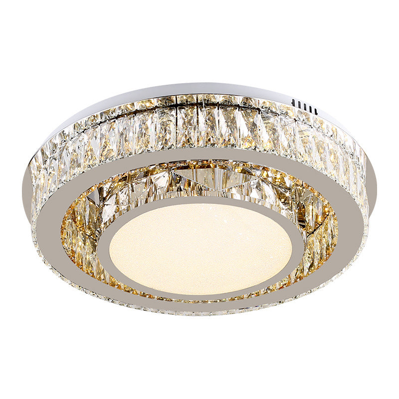 Contemporary Crystal Drum Ceiling Lamp With Led Lighting In Nickel Finish