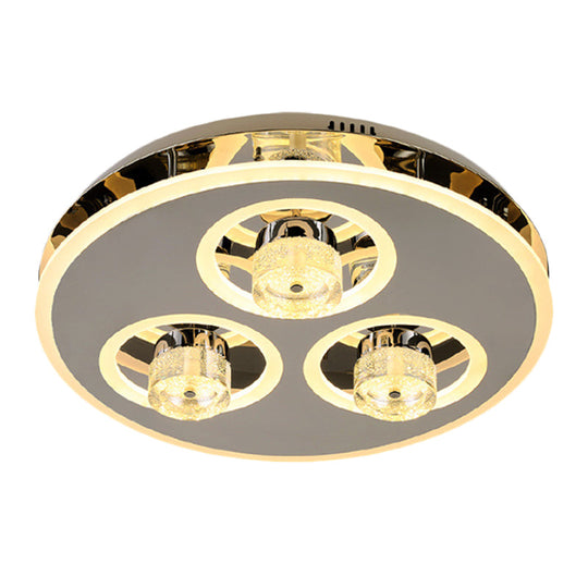 Nickel Circle Crystal Flushmount Led Ceiling Light For Nordic Bedroom