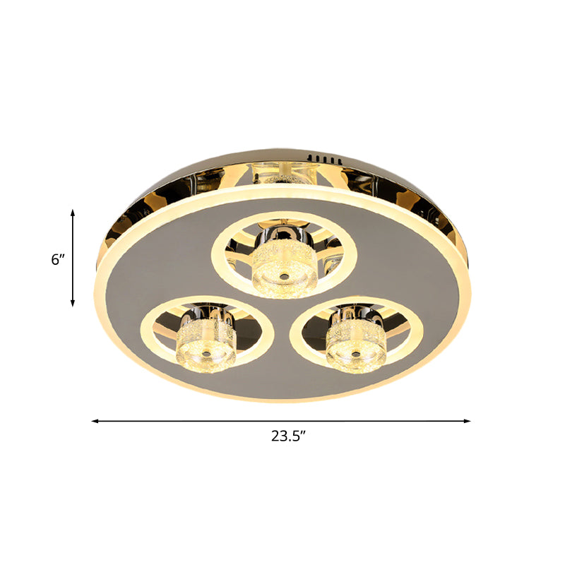 Nickel Circle Crystal Flushmount Led Ceiling Light For Nordic Bedroom