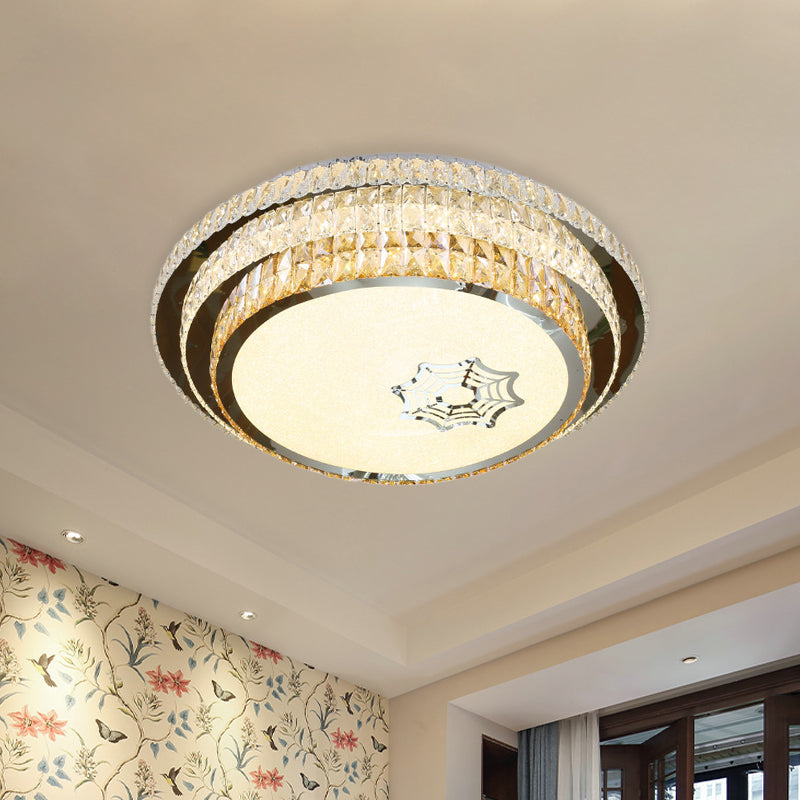 Contemporary Crystal Led Ceiling Light Fixture - Stainless Steel Circle