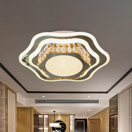 Faceted Glass & Stainless Steel Led Close-To-Ceiling Fixture Stainless-Steel