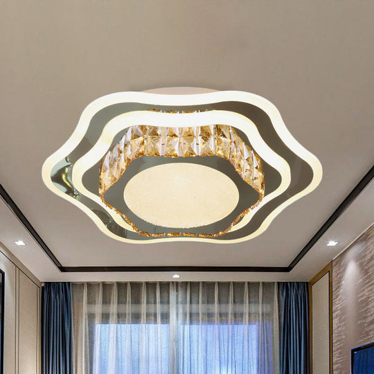 Faceted Glass & Stainless Steel Led Close - To - Ceiling Fixture