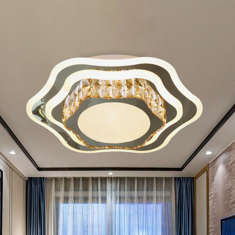 Faceted Glass & Stainless Steel Led Close-To-Ceiling Fixture