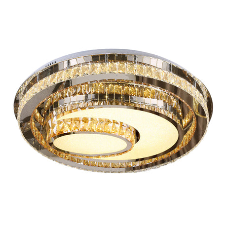 Nordic Round Led Flushmount Ceiling Lamp With Beveled Glass Crystal In Chrome - Contemporary