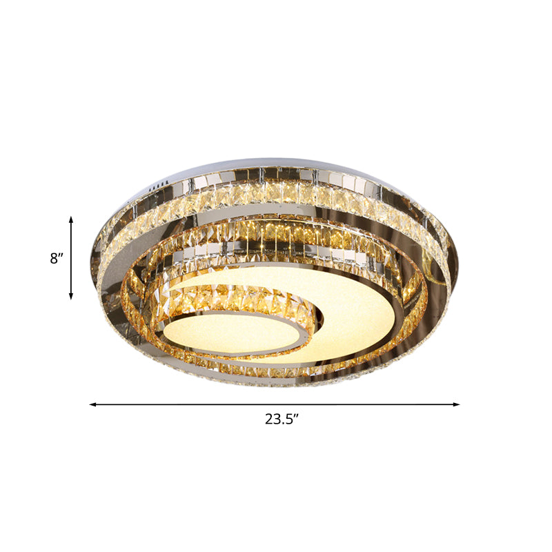 Nordic Round Led Flushmount Ceiling Lamp With Beveled Glass Crystal In Chrome - Contemporary
