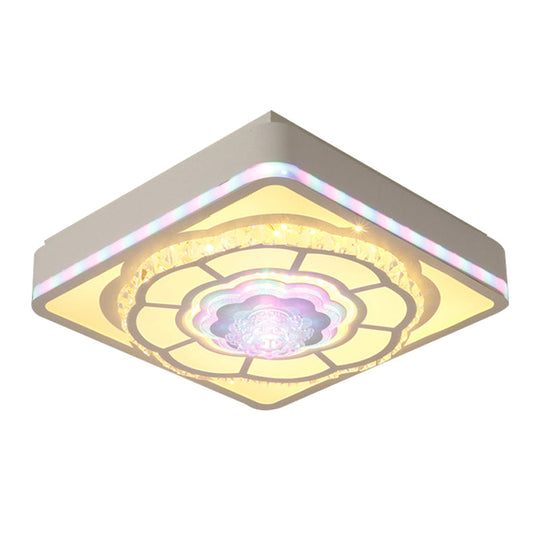 Floral Design Square Bedroom Ceiling Lamp: Crystal White Flush Mount Light Fixture With Nordic Touch