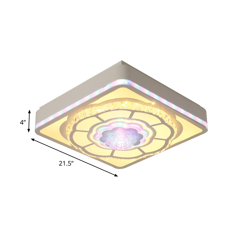 Floral Design Square Bedroom Ceiling Lamp: Crystal White Flush Mount Light Fixture With Nordic Touch