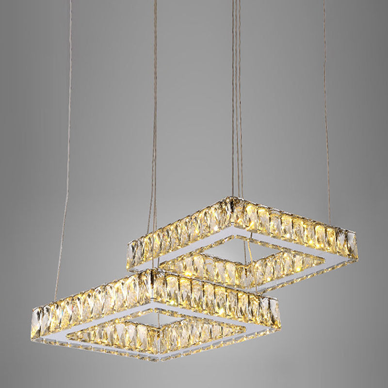 Minimalist Led Crystal Pendant Ceiling Lamp With Multi Light Square Design In Nickel