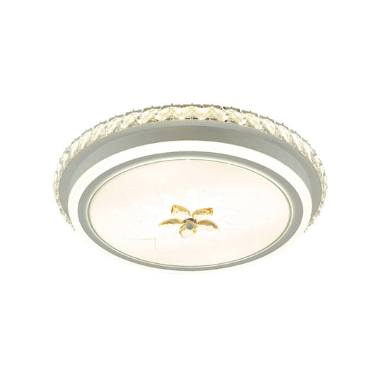 Simplicity Led Metal Flush Lighting With Flower Crystal Decor White Finish Round Ceiling Mounted