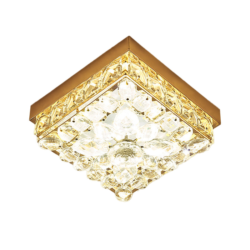 Faceted Crystal Led Cube Ceiling Light In Gold - Perfect For Modern Corridors