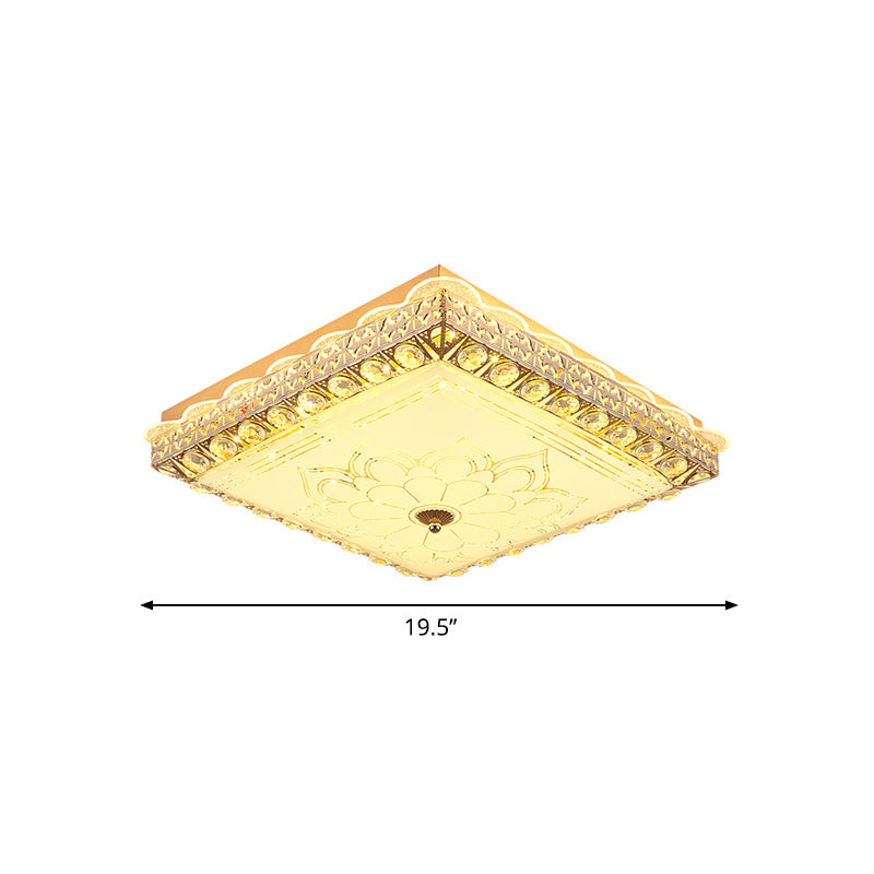 Modern Gold Led Ceiling Light Fixture For Bedroom - Crystal Block Design
