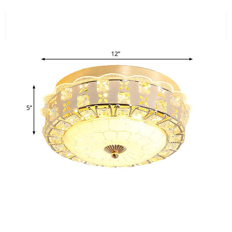 Gold Flush Mount Led Crystal Drum Hallway Lighting