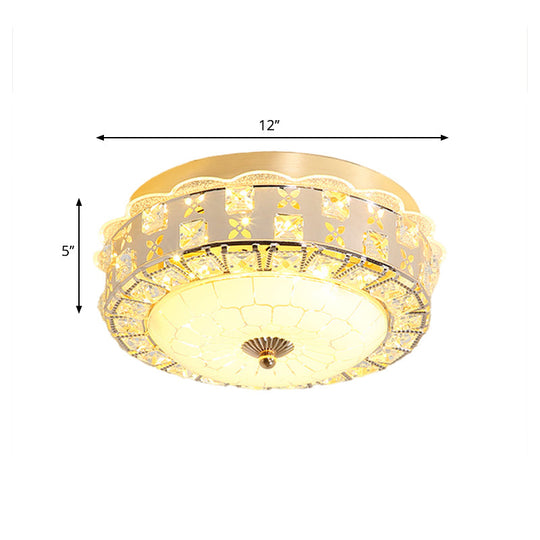 Gold Flush Mount Led Crystal Drum Hallway Lighting