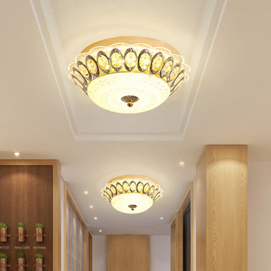 Modern Led Gold Flush Mount Fixture With Clear Crystal Flowers For Living Room