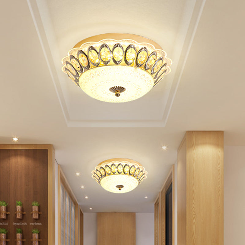 Modern Led Gold Flush Mount Fixture With Clear Crystal Flowers For Living Room