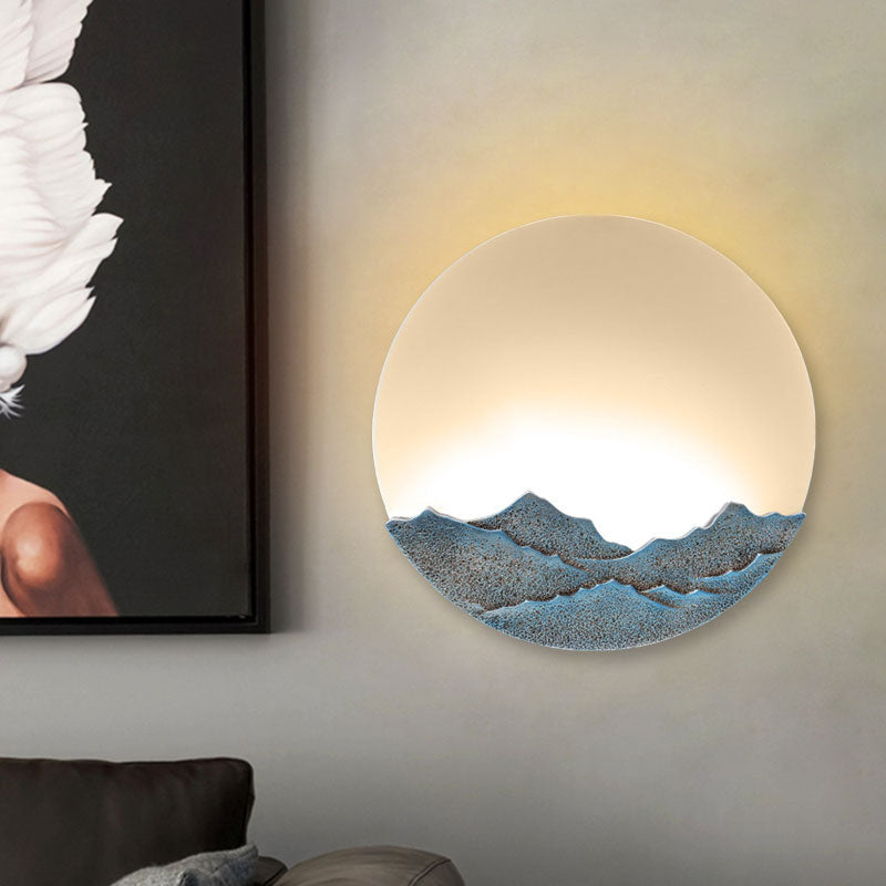 Nordic Blue/Brown Led Moon Shaped Acrylic Mural Wall Lamp With Mountain Design: Stylish Lighting