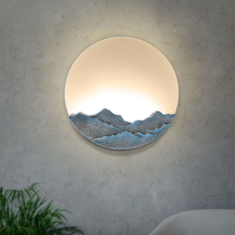 Nordic Blue/Brown Led Moon Shaped Acrylic Mural Wall Lamp With Mountain Design: Stylish Lighting