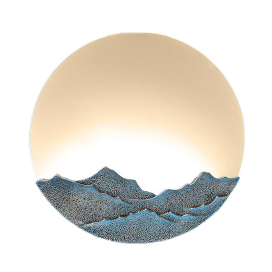 Nordic Blue/Brown Led Moon Shaped Acrylic Mural Wall Lamp With Mountain Design: Stylish Lighting