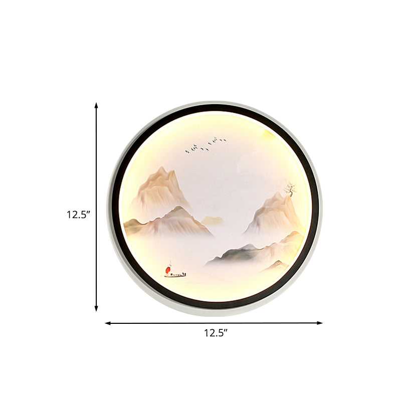 Chinese Style Led Wall Sconce - Foggy Mountains Fabric Mural Lamp