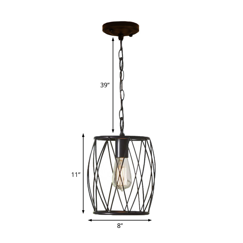Industrial Black Wire Guard Pendant Lamp With Shade For Dining Room Lighting