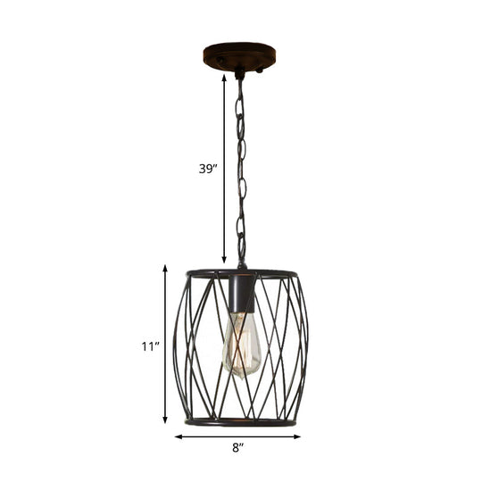 Industrial Black Wire Guard Pendant Lamp With Shade For Dining Room Lighting