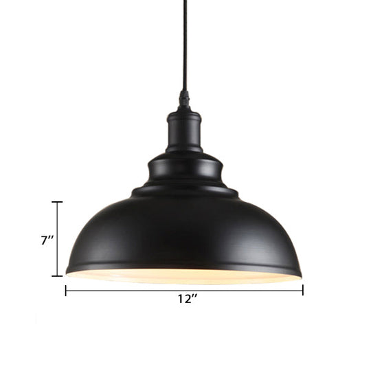 Adjustable Cord Pendant With Metal Dome Shade In Retro Black/Gray - 12’/14’/16’ W