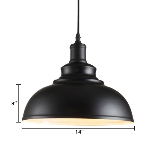 Adjustable Cord Pendant With Metal Dome Shade In Retro Black/Gray - 12’/14’/16’ W
