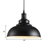 Adjustable Black/Gray Retro Metal Dome Pendant With Cord - 12/14/16 W