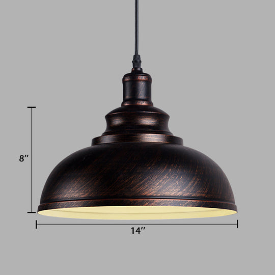 Adjustable Cord Pendant With Metal Dome Shade In Retro Black/Gray - 12’/14’/16’ W