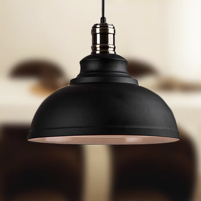 Industrial Style Metallic Pendant Ceiling Light - 12’/14’/16’ Dia 1 Bowl Shade Black/White Inner