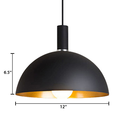 Retro Style Metallic Pendant Lamp - 12’/16’ Width Black Finish Dome Shade Indoor Ceiling Fixture