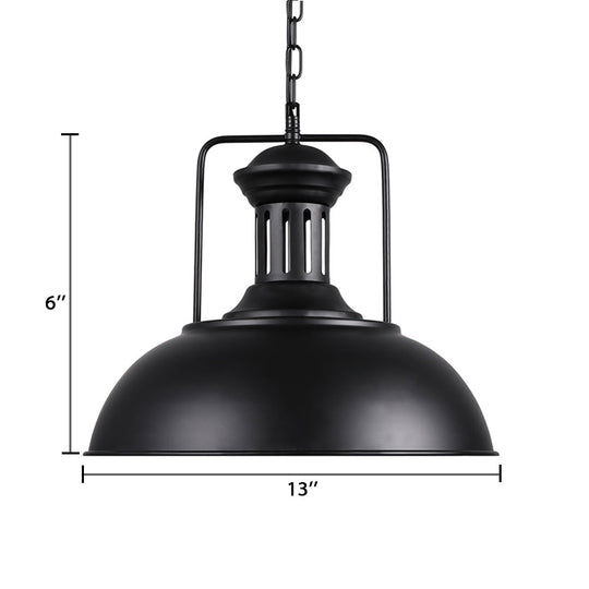 Retro Stylish Metal Pendant Lighting - 1 Bulb 13’/14’/16’ Diameter Bowl Black/White Inner/White