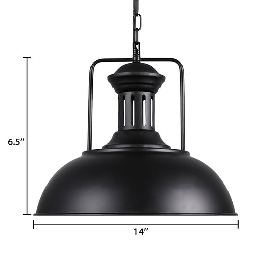 Retro Stylish Metal Pendant Lighting - 1 Bulb 13’/14’/16’ Diameter Bowl Black/White Inner/White