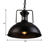 Retro Stylish Metal Pendant Lighting With 1 Bulb - Black/White Inner/White 13/14/16 Dia Bowl