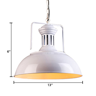 Retro Stylish Metal Pendant Lighting - 1 Bulb 13’/14’/16’ Diameter Bowl Black/White Inner/White